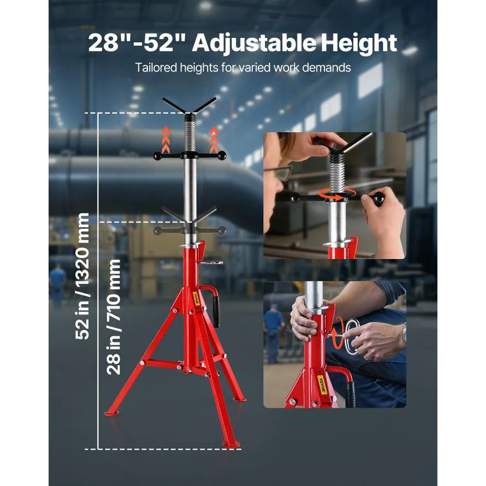 VEVOR V Head Pipe Stand Adjustable Height 28-52 Inch, Pipe Jack Stands 2500 LB. Capacity,Folding Portable Pipe Stands 1/2 to 12 Inch Pipe Supporting,Steel Jack Stands