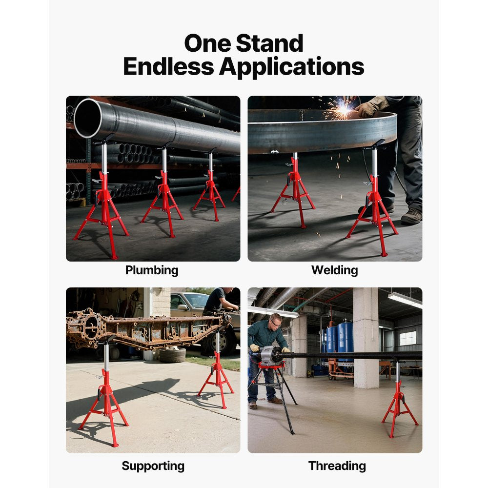 VEVOR V Head Pipe Stand Adjustable Height 28-52 Inch, Pipe Jack Stands 2500 LB. Capacity,Folding Portable Pipe Stands 1/2 to 12 Inch Pipe Supporting,Steel Jack Stands