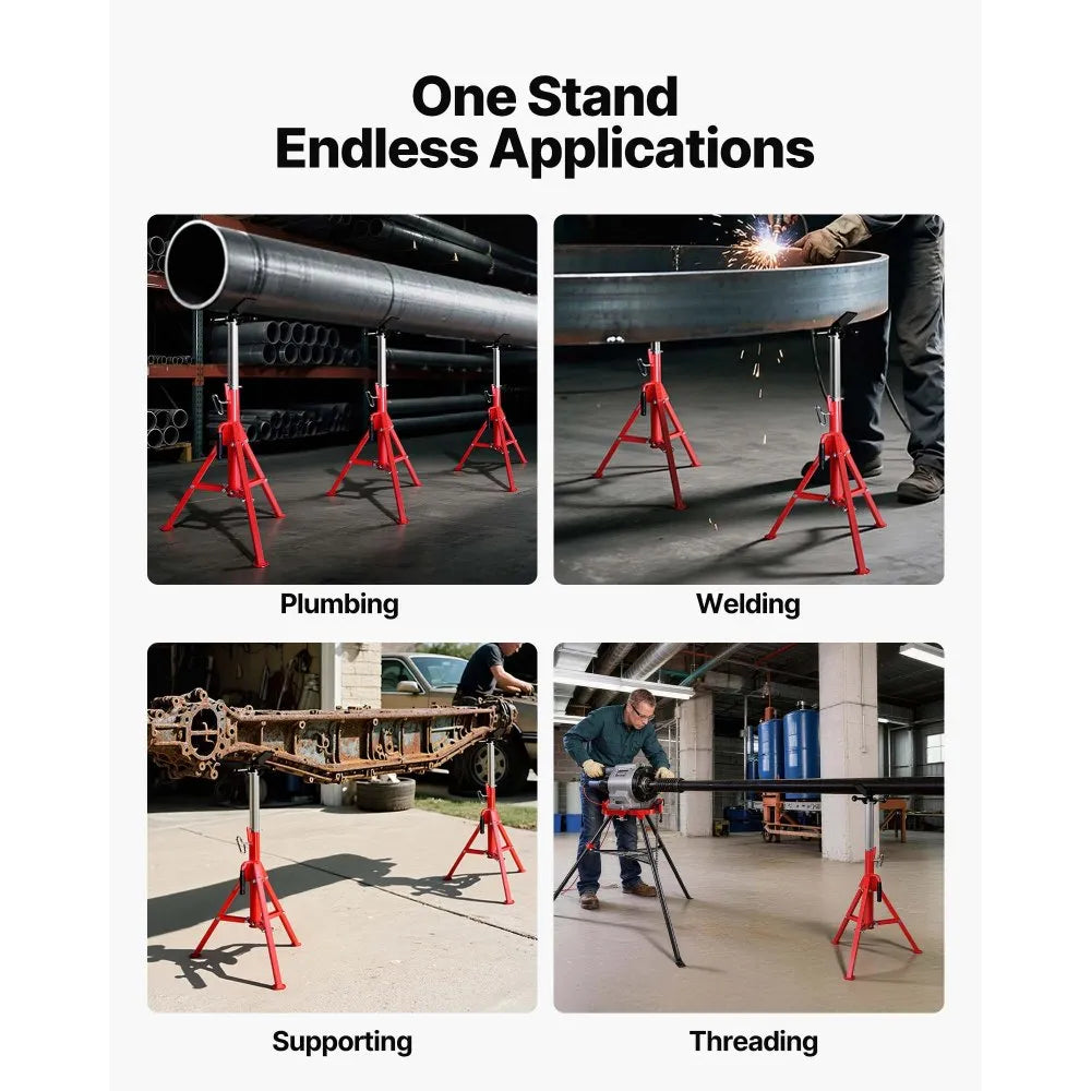 VEVOR V Head Pipe Stand 1/8-12 inch Capacity, Adjustable Height 28-52 inch, Pipe Jack Stands 2500 lbs Load Capacity, Portable Folding Pipe Stands, Carbon Steel Body More Durable