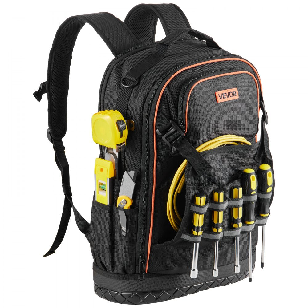 VEVOR Tool Backpack with Tools, 65 Pockets, Heavy-duty Tools Storage Organizer Bags with Laptop Compartment & Molded Base, Electrician Jobsite Backpack for Electrician, Repairman, and HVAC Techs