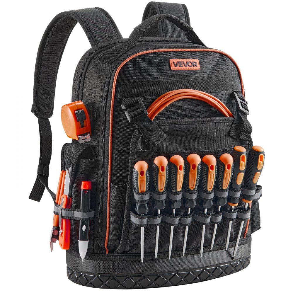 VEVOR Tool Backpack, 64 Pockets, Heavy-duty Tools Storage Organizer Work Bags with Laptop Compartment & Molded Base, Electrician Jobsite Backpack for Electrician, Repairman, and HVAC Techs