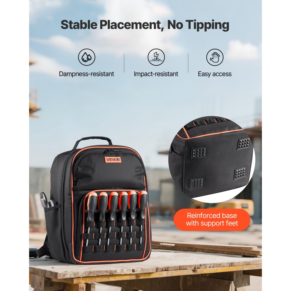 VEVOR Tool Backpack, 49 Pockets, Heavy-duty Tools Storage Organizer Work Bags with Laptop Compartment & Reinforced Fabric Base, Electrician Jobsite Backpack for Electrician, Repairman