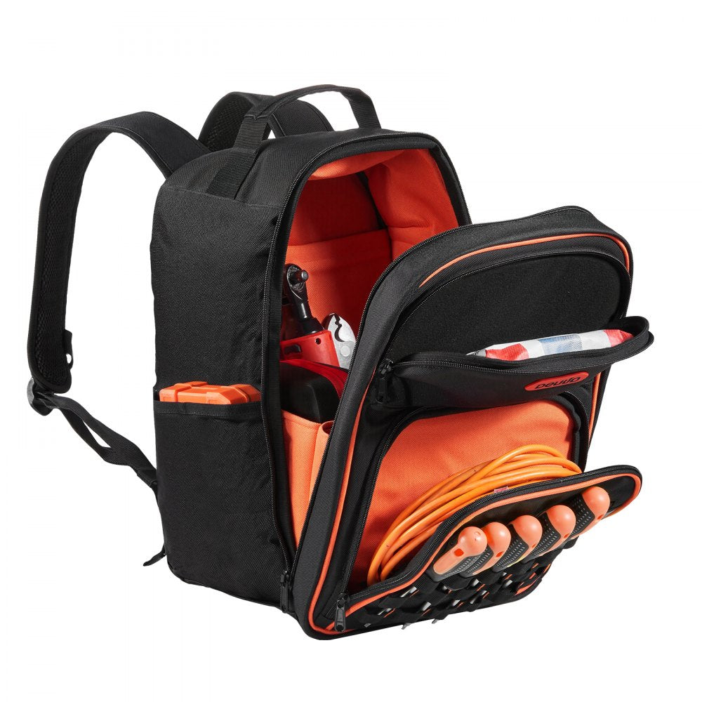 VEVOR Tool Backpack 49 Pockets Heavy-Duty Tools Storage Organizer Work Bags with Laptop Compartment & Reinforced Fabric Base Electrician Jobsite