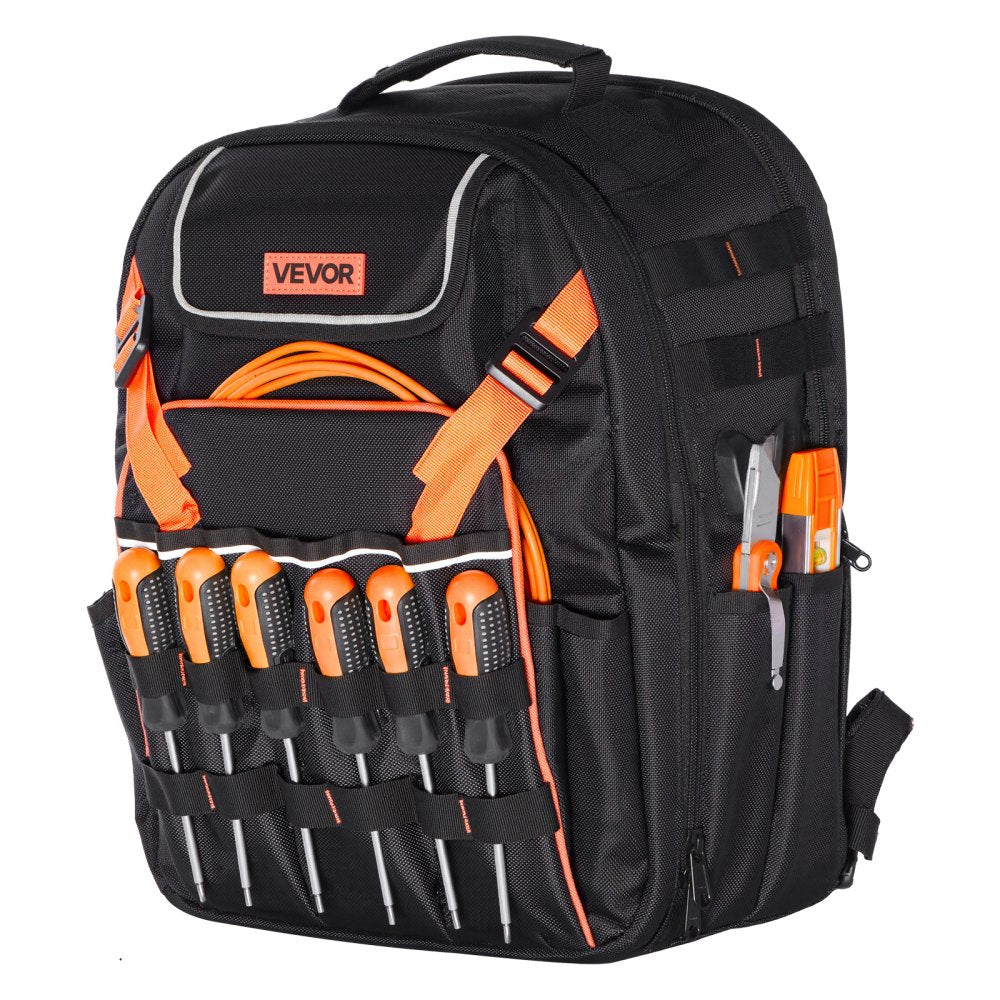 VEVOR Tool Backpack, 45 Pockets, Heavy-duty Tools Storage Organizer Work Bags with Laptop Compartment & Reinforced Fabric Basee, Electrician Jobsite Backpack for Electrician, Repairman