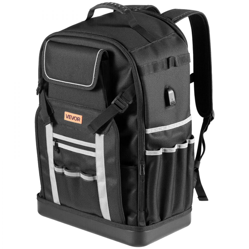 VEVOR Tool Backpack, 56 Pockets, Heavy-duty Tools Storage Organizer Bags with Molded Base, Electrician Jobsite Backpack for Construction Jobsite, Electrician, Industrial, Repairman, and HVAC Techs