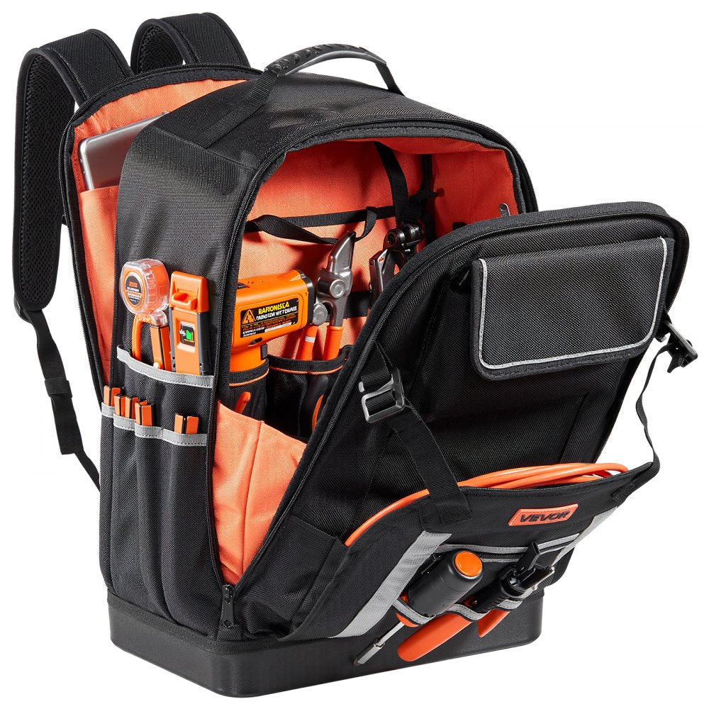 VEVOR Tool Backpack, 56 Pockets, Heavy-duty Tools Storage Organizer Bags with Molded Base, Electrician Jobsite Backpack for Construction Jobsite, Electrician, Industrial, Repairman, and HVAC Techs