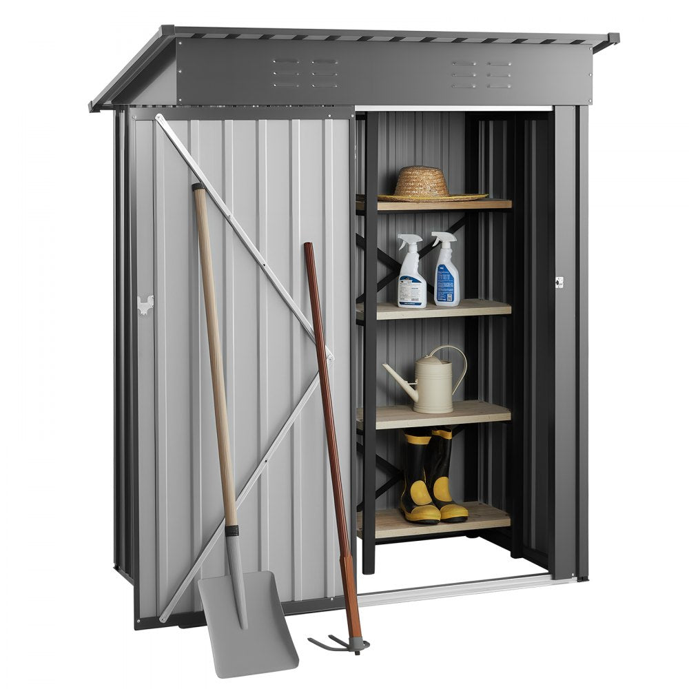 VEVOR 5 x 3 FT Metal Garden Shed, Storage Building with Lockable Door & 2 Louver Vents, Sloped Roof Metal Outdoor Storage Shed, Tool Sheds Outdoor Storage for Backyard, Garden, Patio, Bike, Gray