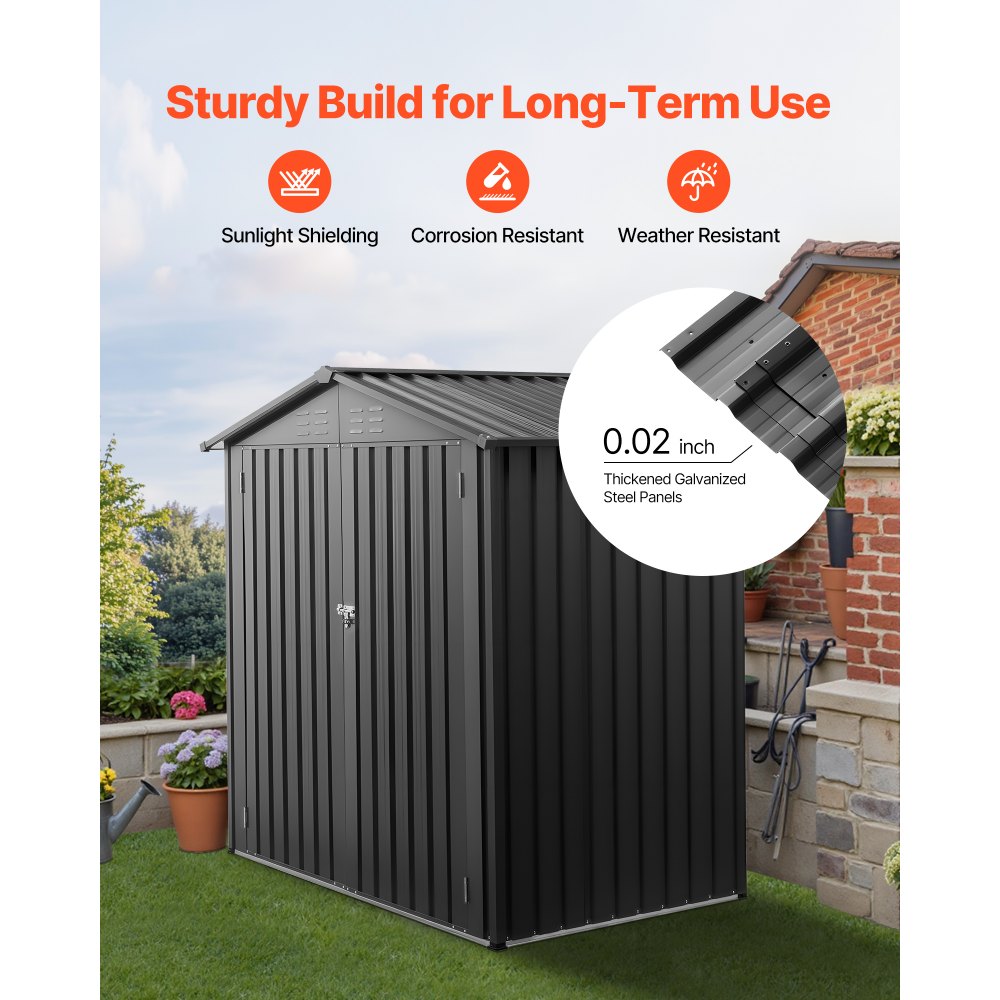 VEVOR 6 x 4 FT Metal Garden Shed, Outdoor Storage Shed with Lockable Doors & 4 Louver Vents, Peak Roof Metal Sheds Outdoors Storage, Storaged Sheds Clearance for Backyard, Garden, Patio, Bike, Gray