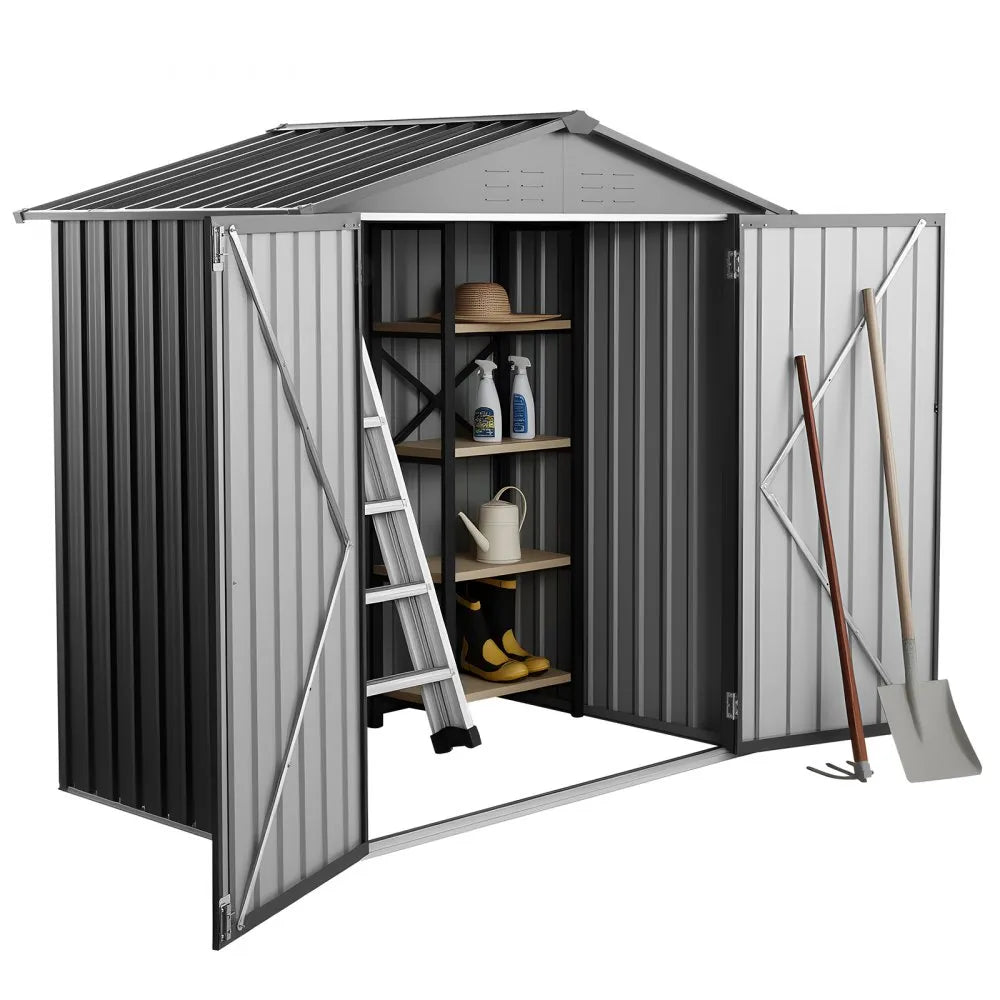 VEVOR 6 x 4 FT Metal Garden Shed, Outdoor Storage Shed with Lockable Doors & 4 Louver Vents, Peak Roof Metal Sheds Outdoors Storage, Storaged Sheds Clearance for Backyard, Garden, Patio, Bike, Gray