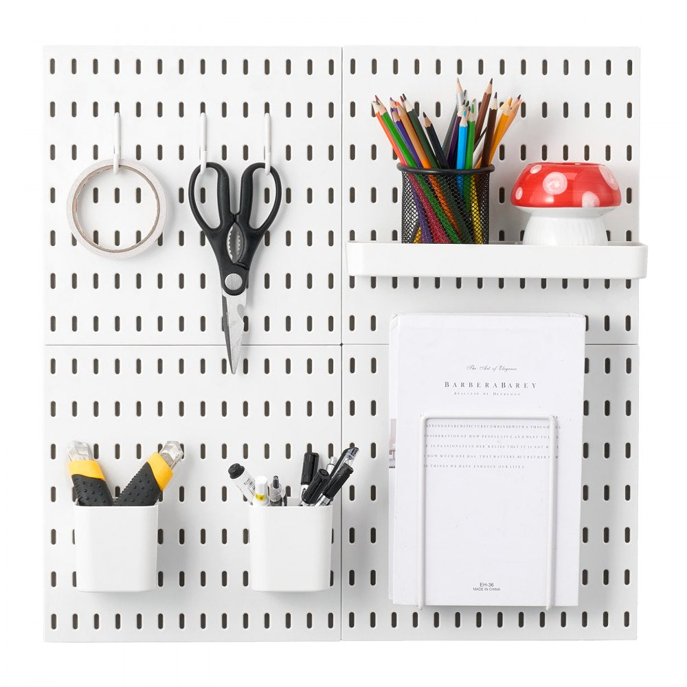 VEVOR Pegboard Combination Kit, 11" x 11" Plastic Pegboard, 4 Panels, Peg Board Wall Organizer Kit with Accessories, for Garage Tool Storage Kitchen Living Room Craft Room Office Bathroom Home, White