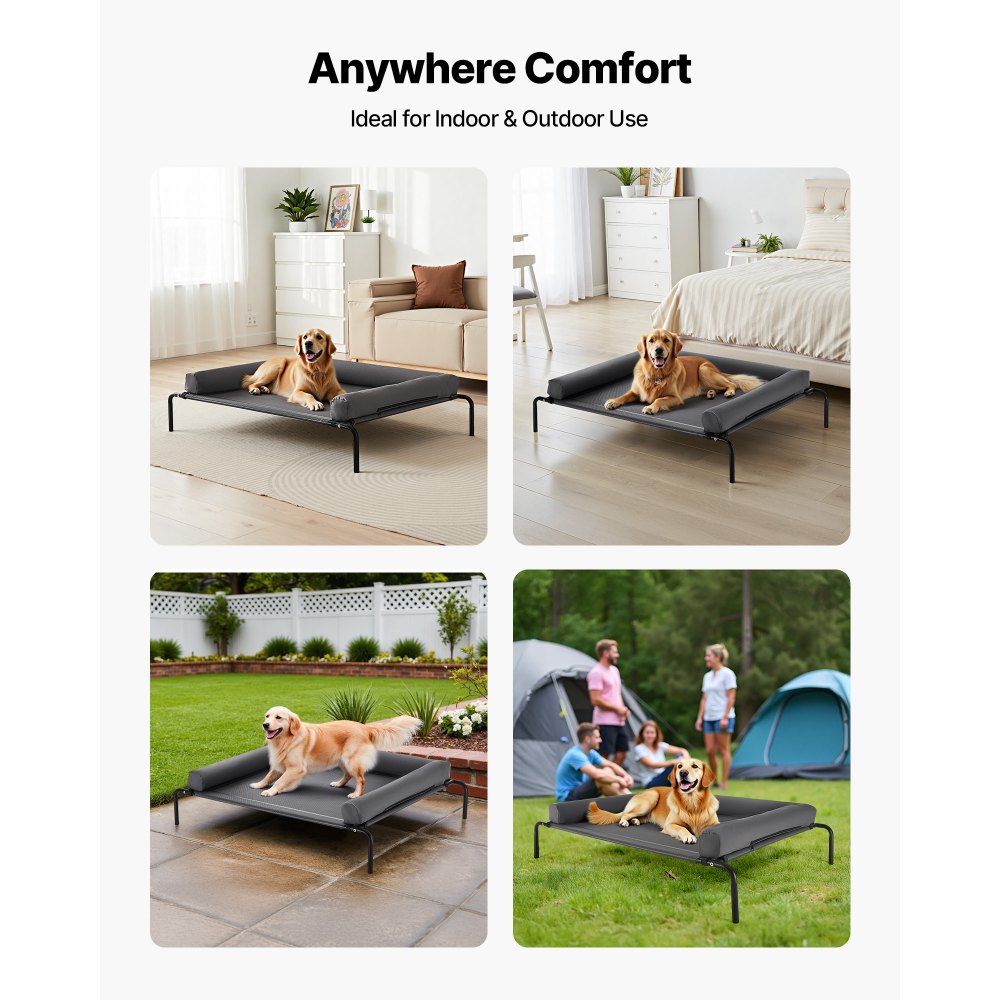 VEVOR Elevated Dog Bed for Large Dogs, Portable Raised Dog Cot with Washable Pillow, Indoor & Outdoor Pet Cooling Raised Hammock Bed with Steel Metal Frame and Breathable Teslin Mesh, XL, Gray