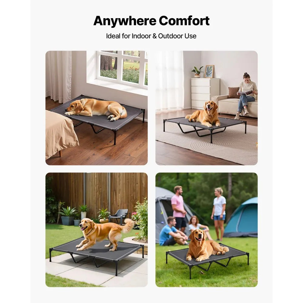 VEVOR Elevated Dog Bed for Large Dogs, Portable Raised Dog Cot with Steel Metal Frame and Breathable Teslin Mesh, Indoor & Outdoor Pet Cooling Raised Hammock Bed, XL, Gray