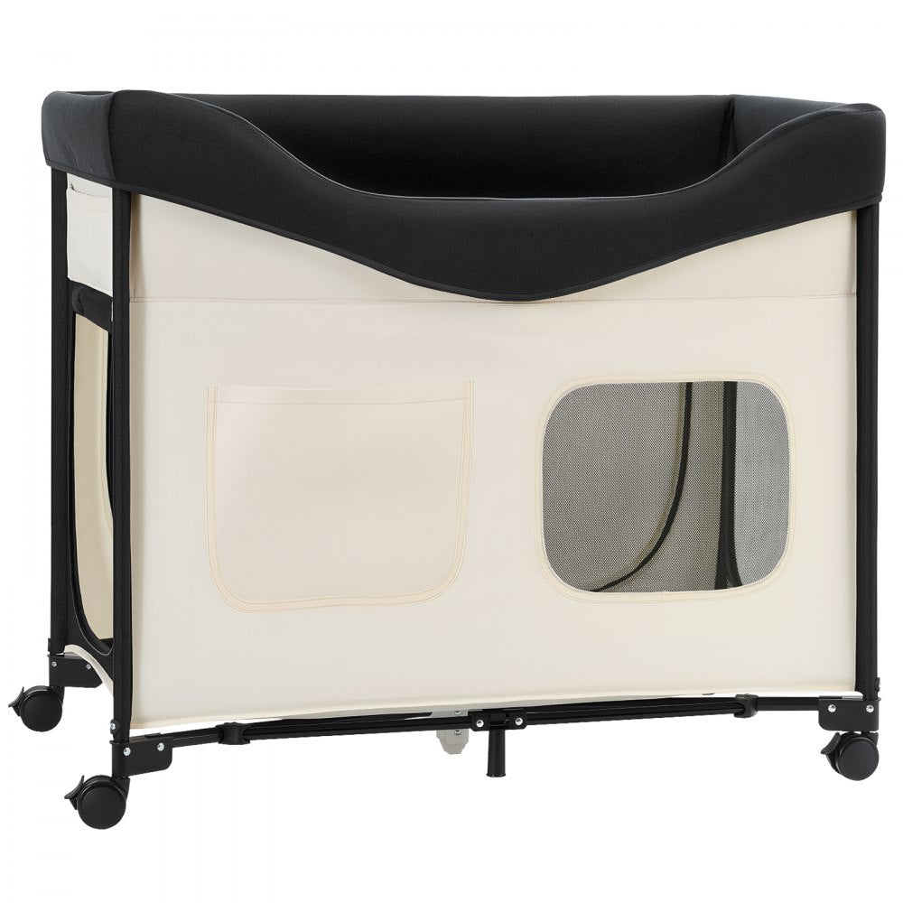 VEVOR Elevated Lounge Pet Bed, Foldable Bunk Dog Bed with 600D Oxford Cloth and Dutch Velvet, Portable Raised Cot with Wheels, Side Storage Bags, and Carry Bag for Cats & Dogs, L, Beige