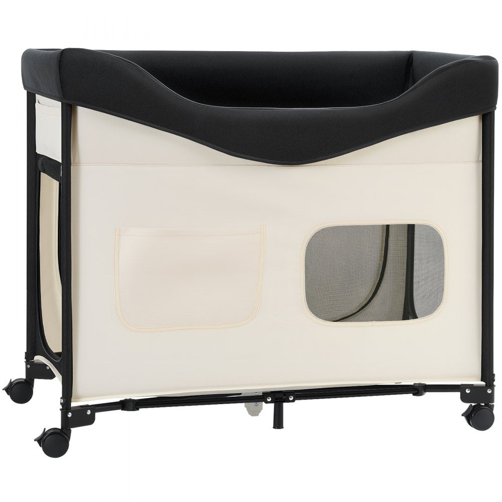 VEVOR Elevated Lounge Pet Bed, Foldable Bunk Dog Bed with 600D Oxford Cloth and Dutch Velvet, Portable Raised Cot with Wheels, Side Storage Bags, and Carry Bag for Cats & Dogs, XL, Beige
