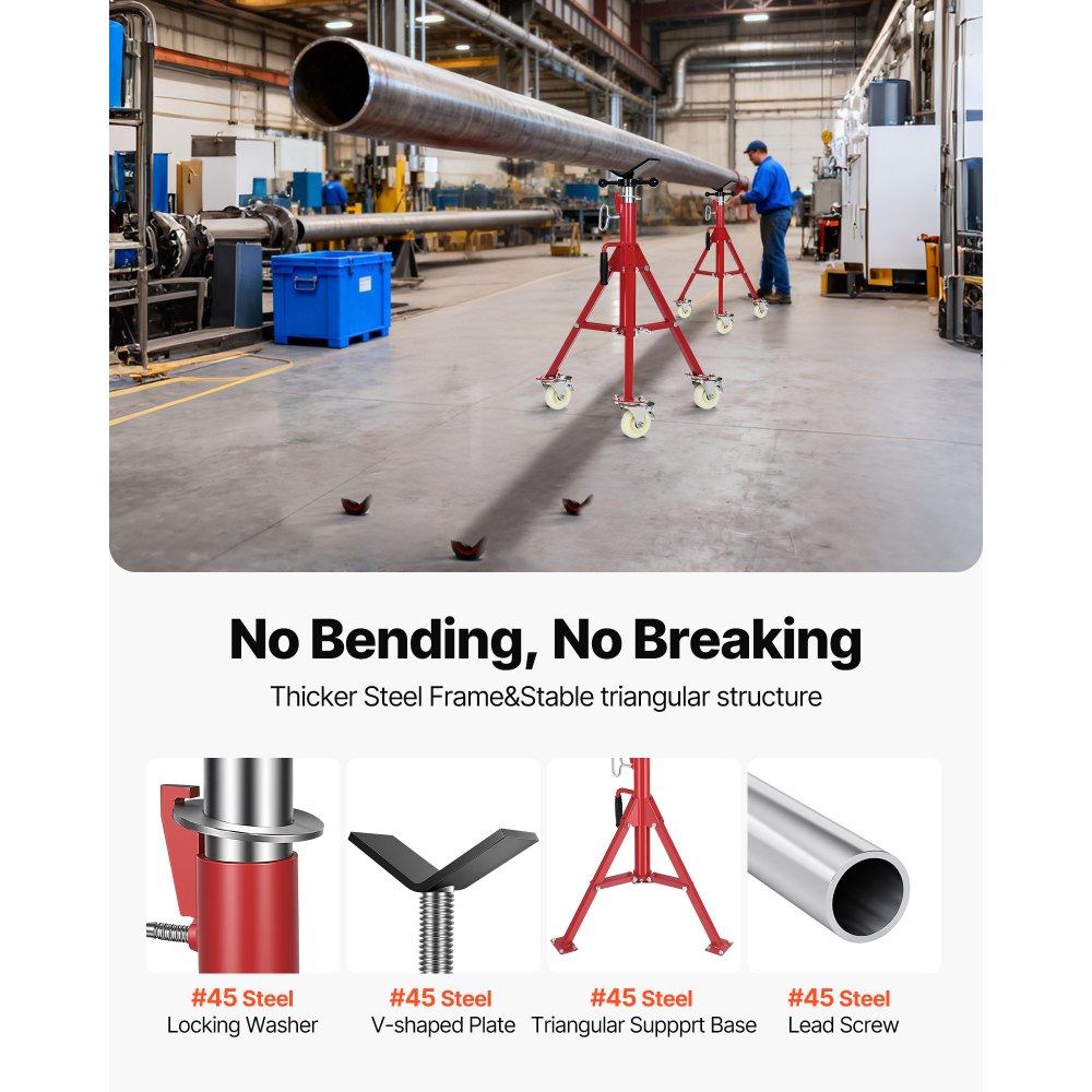 VEVOR Pipe Stand, V Head Pipe Jack Stand Adjustable Height 20-37 Inch, 2500LBS Pipe Jack Stands with Casters, Folding Portable Pipe Stands for 1/8 to 12 Inch Pipe Supporting