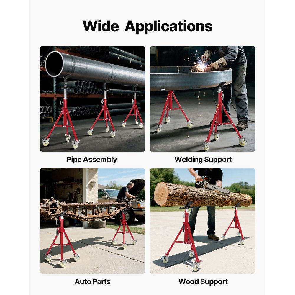 VEVOR Pipe Stand, V Head Pipe Jack Stand Adjustable Height 20-37 Inch, 2500LBS Pipe Jack Stands with Casters, Folding Portable Pipe Stands for 1/8 to 12 Inch Pipe Supporting