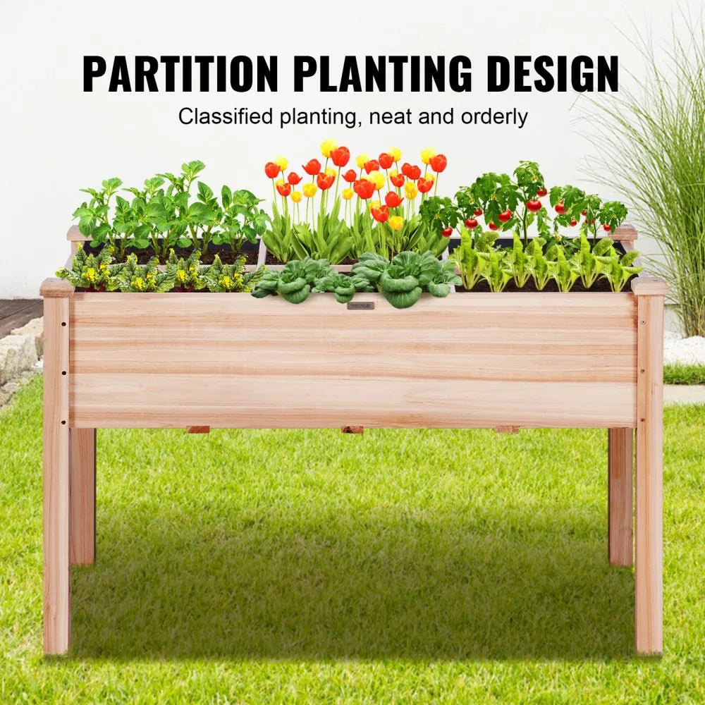 VEVOR Raised Garden Bed, 3.9 x 1.9 x 2.5 ft Wooden Planter Box, Elevated Outdoor Planting Boxes with Legs, for Growing Flowers/Vegetables/Herbs in Backyard/Garden/Patio/Balcony, Burlywood