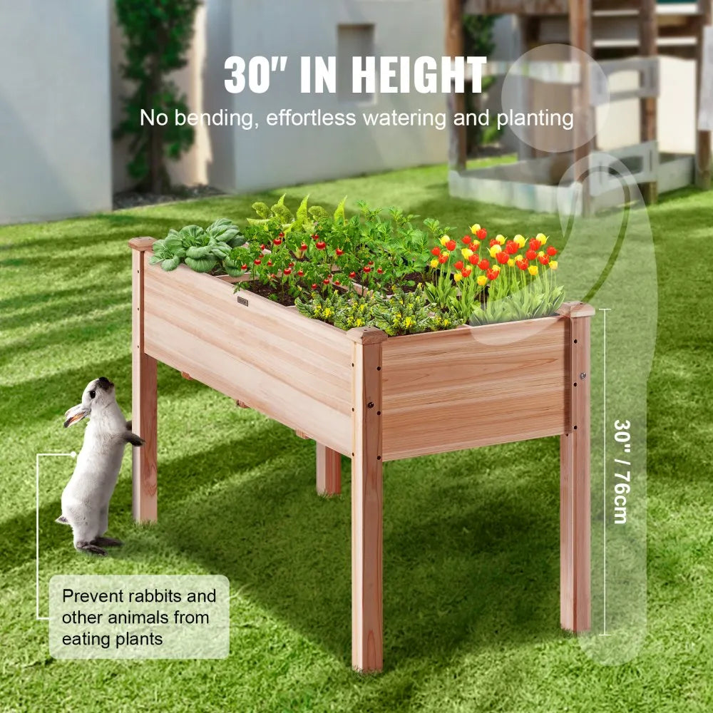 VEVOR Raised Garden Bed, 3.9 x 1.9 x 2.5 ft Wooden Planter Box, Elevated Outdoor Planting Boxes with Legs, for Growing Flowers/Vegetables/Herbs in Backyard/Garden/Patio/Balcony, Burlywood