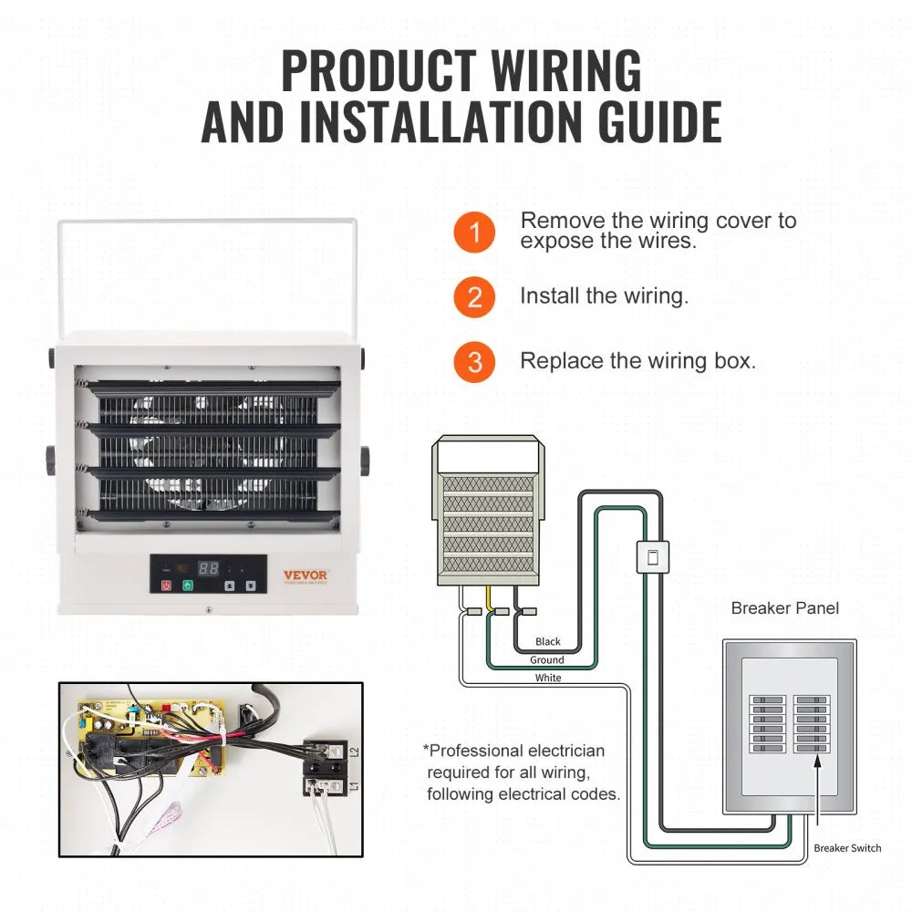 VEVOR Electric Garage Heater, 5000-Watt Digital Fan-Forced Wall/Ceiling Mount Shop Heater, with Remote Control Overheat Protection, Hardwired Heater with 9-Hour Timer, Ideal for Workshop, ETL Listed