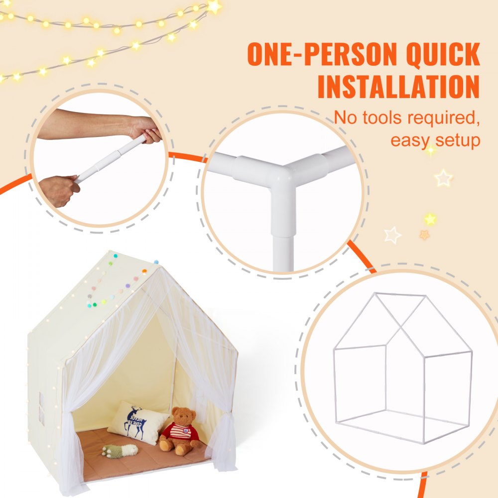 VEVOR Kids Play Tent, Kids Tent for Kids 1-5 Years Old, Toddler Tent with Mat and Tent Lamp, Tent for Kids with Windows for Indoor and Outdoor, Yurt Tent for Boys and Girls, Beige