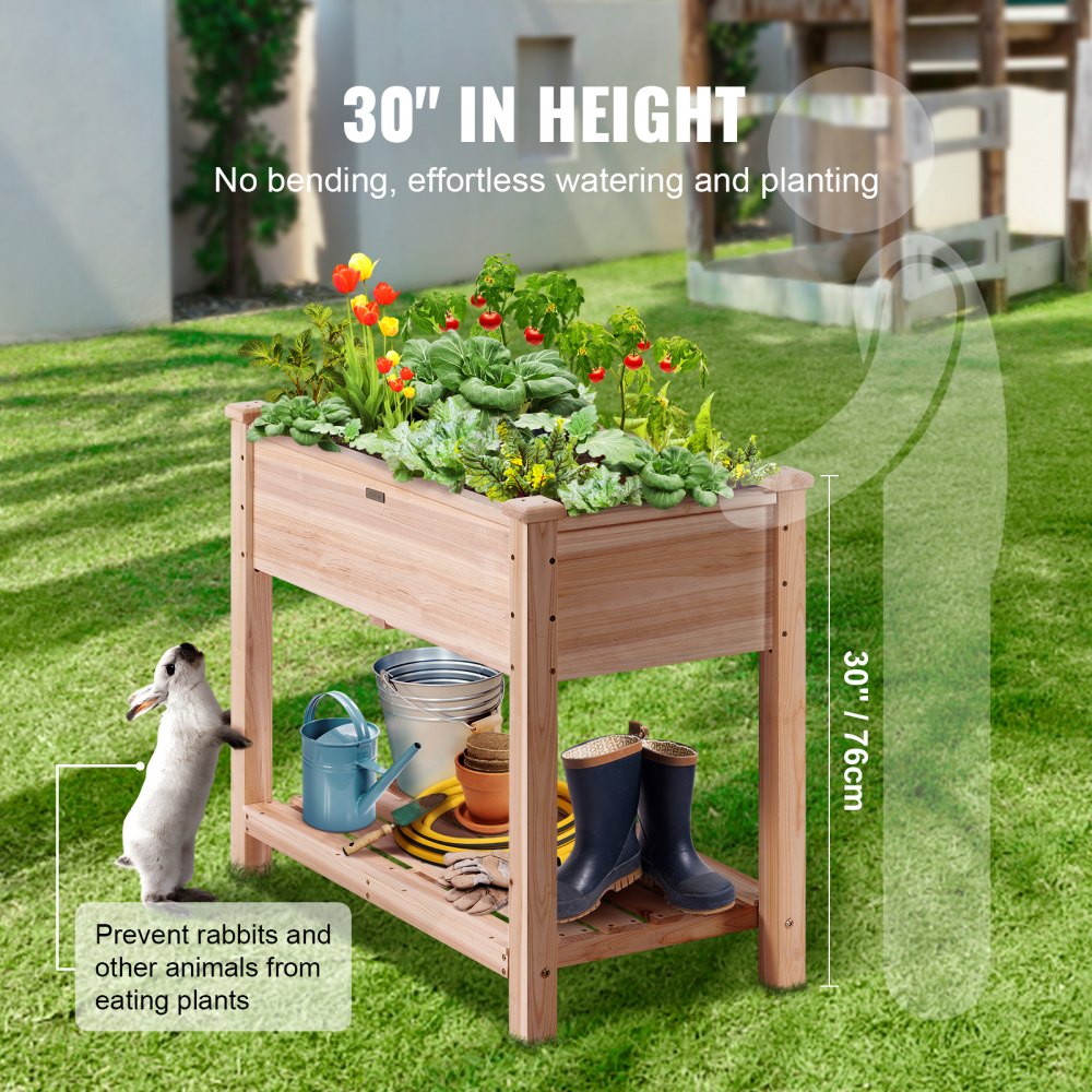 VEVOR Raised Garden Bed, 34 x 18 x 30 in Wooden Planter Box, Elevated Outdoor Planting Boxes with Legs, for Growing Flowers/Vegetables/Herbs in Backyard/Garden/Patio/Balcony, Burlywood