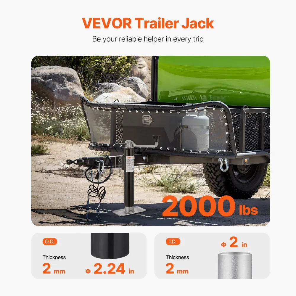 VEVOR Trailer Jack, 2000 lbs Dynamic Load Capacity, Weld-on Pipe-Mount Swivel Trailer Jack, 10" Lift Trailer Jack Stand with Handle for RV Trailer, Horse Trailer, Utility Trailer, and Yacht Trailer