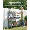 VEVOR Potting Bench Table, Outdoor Gardening Workstation with Sink, 37-55in Adjustable Wood Tabletop, Garden Work Station with Storage Shelves, Hooks for Patio, Backyard, Classic Grey