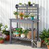 VEVOR Potting Bench Table, Outdoor Gardening Workstation with Sink, 37-55in Adjustable Wood Tabletop, Garden Work Station with Storage Shelves, Hooks for Patio, Backyard, Classic Grey