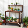 VEVOR Potting Bench Table, Outdoor Gardening Workstation with 36 x 20 in Wood Tabletop, Garden Planting Work Station with Storage Shelves, Hook for Outside Patio, Backyard, Brown