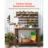 VEVOR Potting Bench Table, Outdoor Gardening Workstation with 45 x 26 in Stainless Steel Tabletop, Storage Shelves, 4 Casters, Hooks, Garden Planting Work Station for Outside Patio, Backyard, Brown
