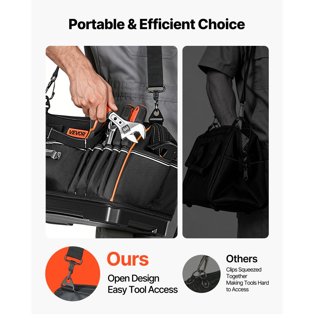 VEVOR Tool Bag, 16.1 Inch, 33-Pocket Portable Large Tool Box Organizer Storage, Toolbox with Water-Resistant Base, Zipper, Adjustable Shoulder Strap Toolbag, for Men Women Dad Husband Fathers Day