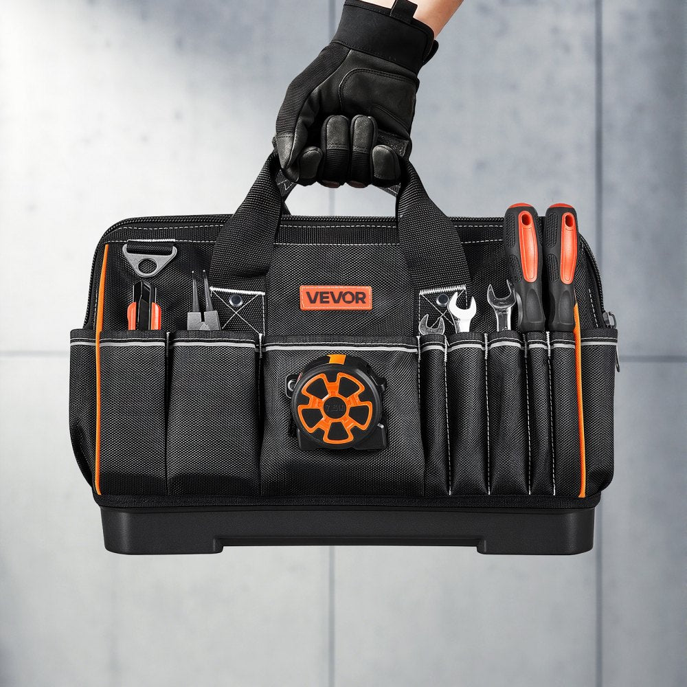 VEVOR Tool Bag, 16.1 Inch, 33-Pocket Portable Large Tool Box Organizer Storage, Toolbox with Water-Resistant Base, Zipper, Adjustable Shoulder Strap Toolbag, for Men Women Dad Husband Fathers Day