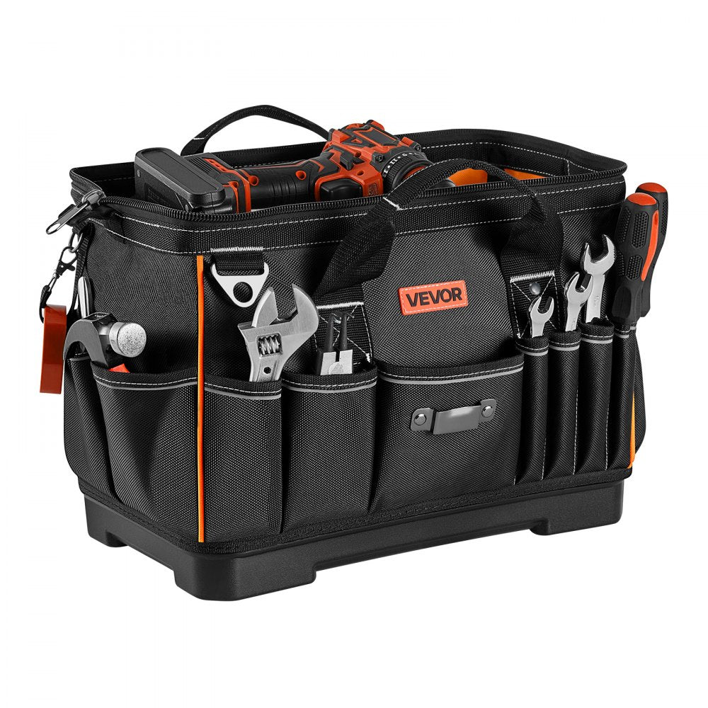 VEVOR Tool Bag, 16.1 Inch, 33-Pocket Portable Large Tool Box Organizer Storage, Toolbox with Water-Resistant Base, Zipper, Adjustable Shoulder Strap Toolbag, for Men Women Dad Husband Fathers Day