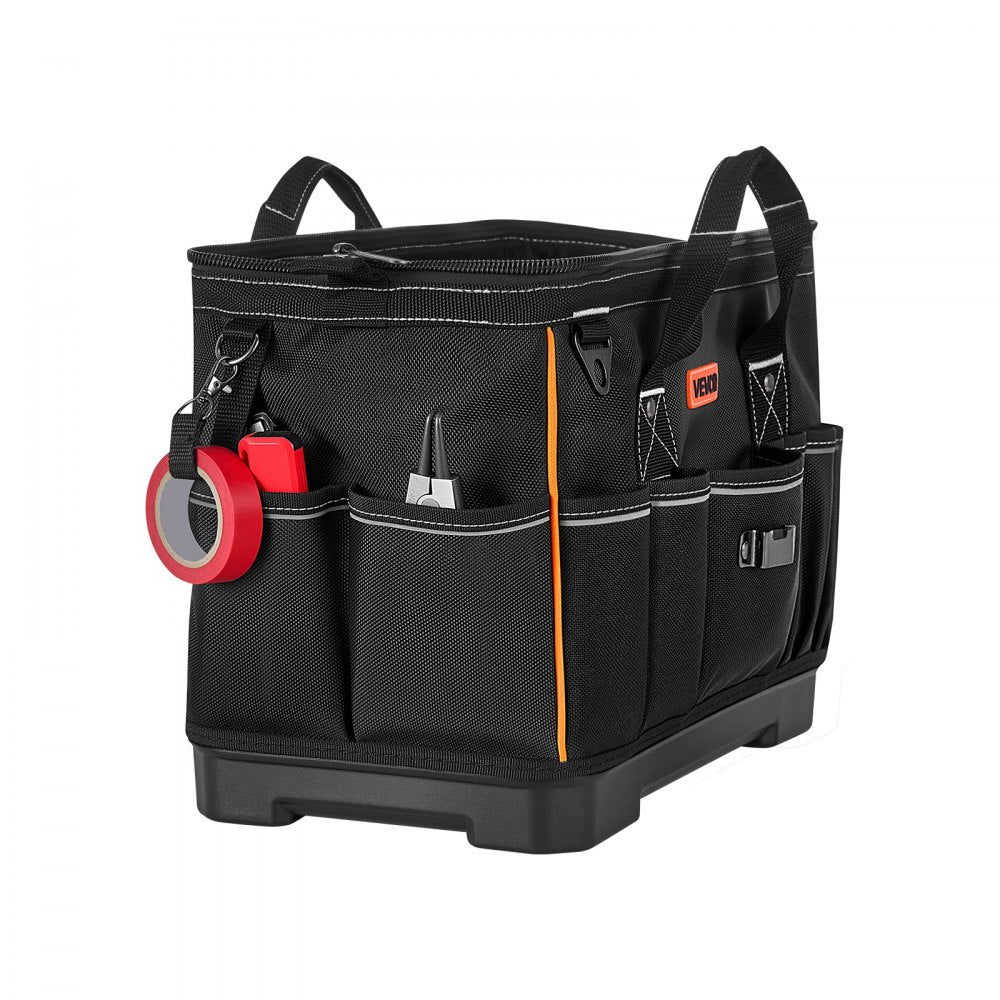 VEVOR Tool Bag, 16.1 Inch, 33-Pocket Portable Large Tool Box Organizer Storage, Toolbox with Water-Resistant Base, Zipper, Adjustable Shoulder Strap Toolbag, for Men Women Dad Husband Fathers Day