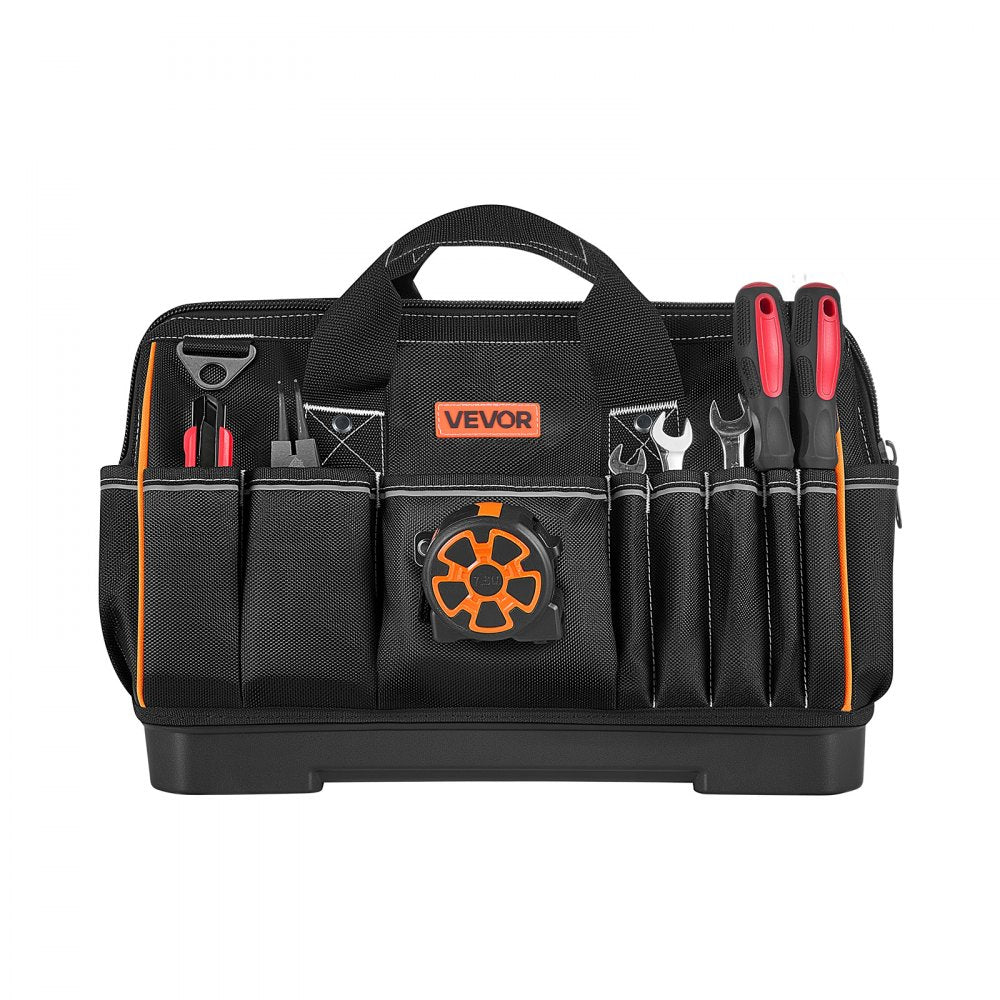 VEVOR Tool Bag, 16.1 Inch, 33-Pocket Portable Large Tool Box Organizer Storage, Toolbox with Water-Resistant Base, Zipper, Adjustable Shoulder Strap Toolbag, for Men Women Dad Husband Fathers Day