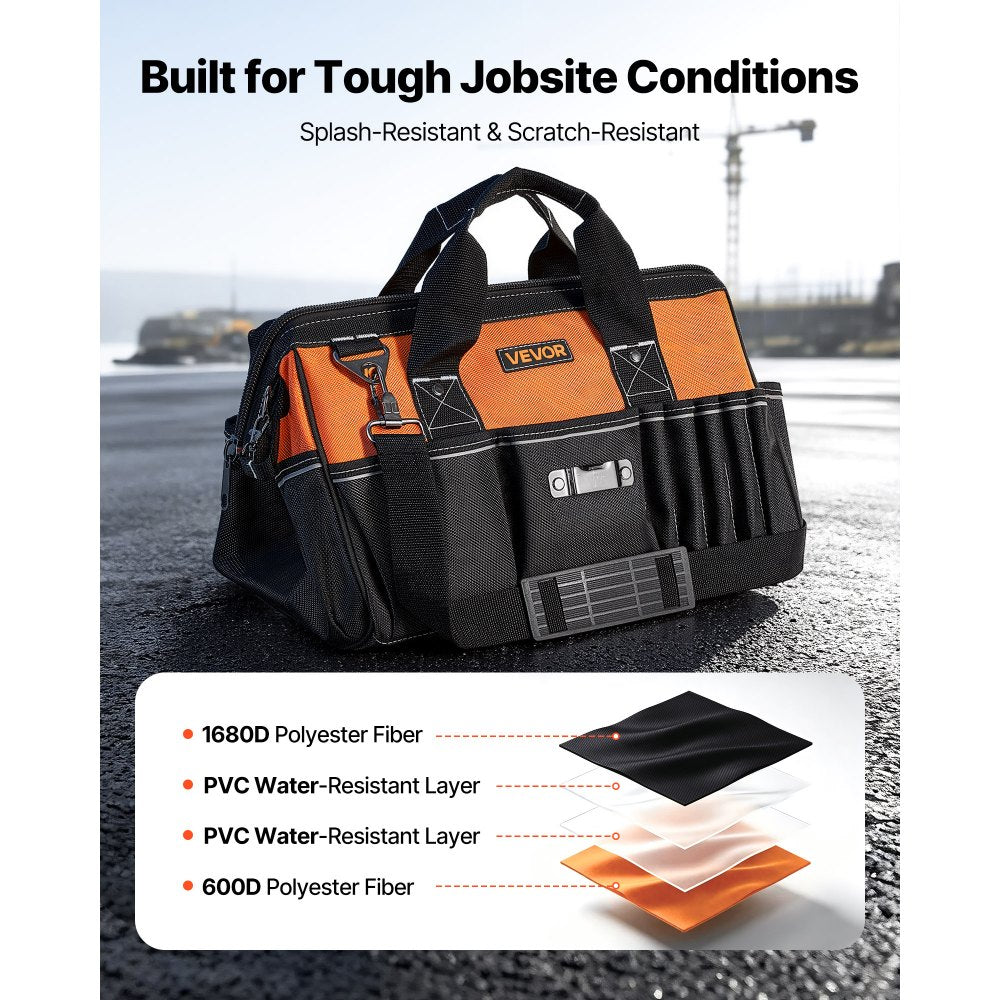VEVOR Tool Bag, 15.7 Inch, 33-Pocket Portable Tool Box Organizer Storage, Toolbox with Soft Handle, Large Zipper, Adjustable Shoulder Strap, Carrying Toolbag, for Men Women Dad Husband Fathers Day