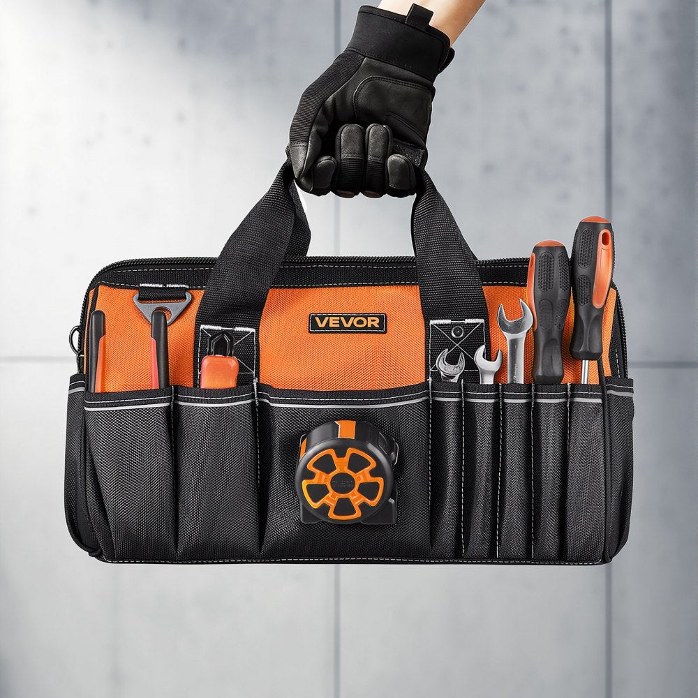 VEVOR Tool Bag, 15.7 Inch, 33-Pocket Portable Tool Box Organizer Storage, Toolbox with Soft Handle, Large Zipper, Adjustable Shoulder Strap, Carrying Toolbag, for Men Women Dad Husband Fathers Day