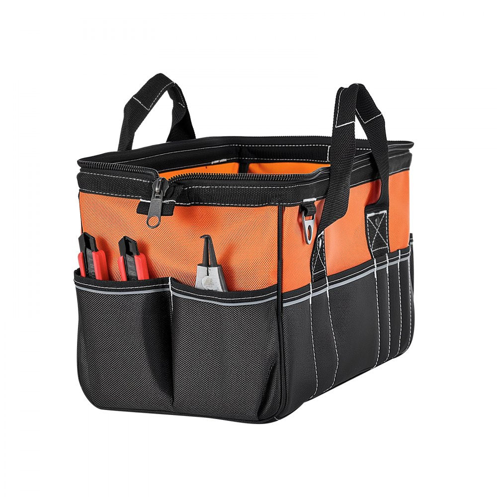 VEVOR Tool Bag, 15.7 Inch, 33-Pocket Portable Tool Box Organizer Storage, Toolbox with Soft Handle, Large Zipper, Adjustable Shoulder Strap, Carrying Toolbag, for Men Women Dad Husband Fathers Day