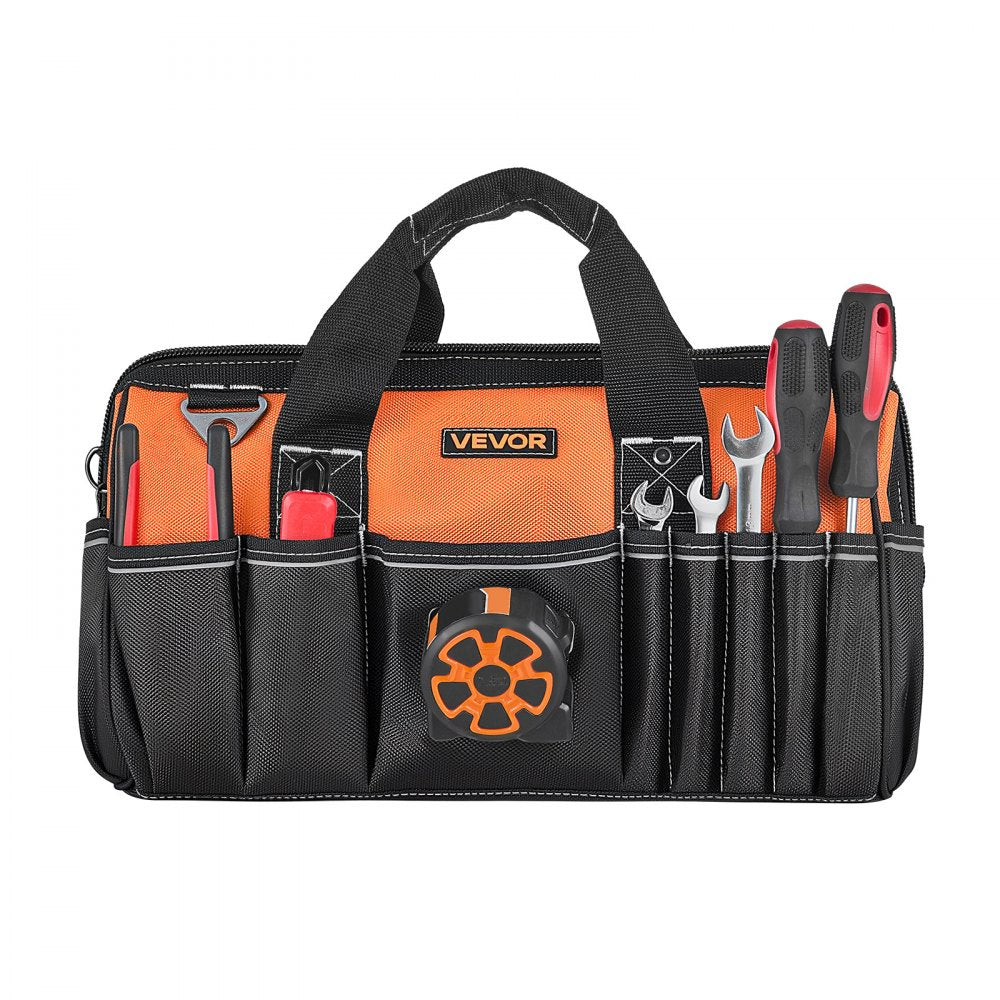 VEVOR Tool Bag, 15.7 Inch, 33-Pocket Portable Tool Box Organizer Storage, Toolbox with Soft Handle, Large Zipper, Adjustable Shoulder Strap, Carrying Toolbag, for Men Women Dad Husband Fathers Day