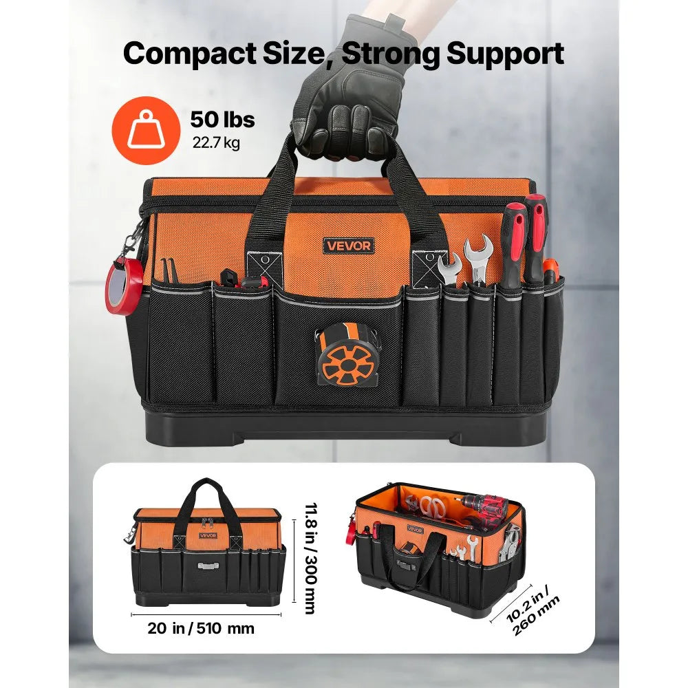 VEVOR Tool Bag, 19.1 Inch, 33-Pocket Portable Large Tool Box Organizer Storage, Toolbox with Water-Resistant Base, Zipper, Adjustable Shoulder Strap Toolbag, for Men Women Dad Husband Fathers Day