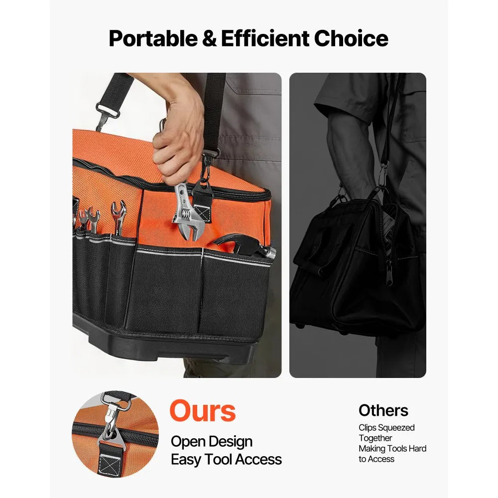 VEVOR Tool Bag, 19.1 Inch, 33-Pocket Portable Large Tool Box Organizer Storage, Toolbox with Water-Resistant Base, Zipper, Adjustable Shoulder Strap Toolbag, for Men Women Dad Husband Fathers Day