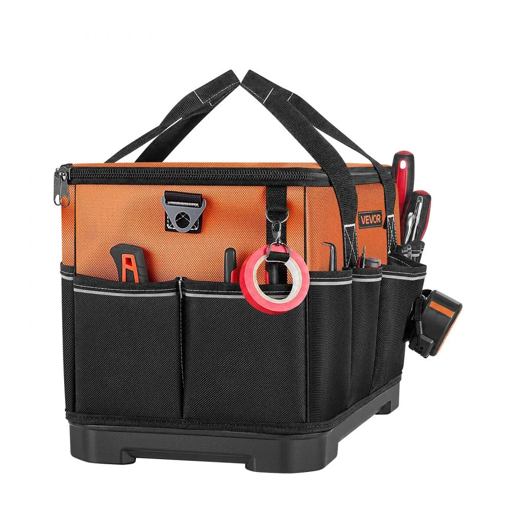 VEVOR Tool Bag, 19.1 Inch, 33-Pocket Portable Large Tool Box Organizer Storage, Toolbox with Water-Resistant Base, Zipper, Adjustable Shoulder Strap Toolbag, for Men Women Dad Husband Fathers Day