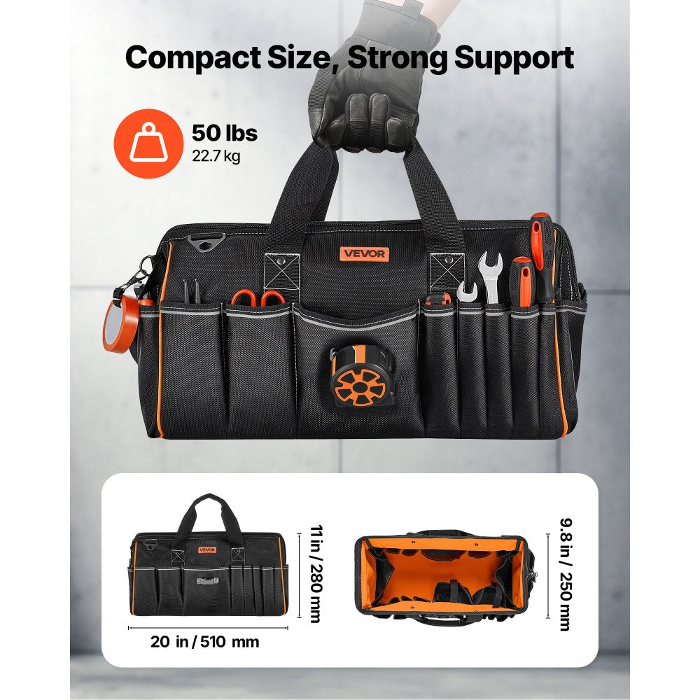 VEVOR Tool Bag, 20 Inch, 33-Pocket Portable Large Tool Box Organizer Storage, Toolbox with Big Zipper, Adjustable Shoulder Strap, Water-Resistant Carry Toolbag, for Men Women Dad Husband Fathers Day