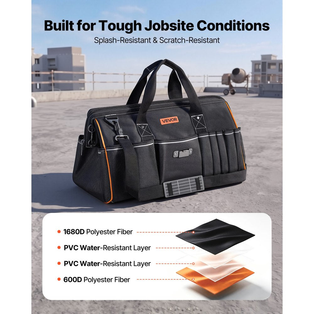 VEVOR Tool Bag, 20 Inch, 33-Pocket Portable Large Tool Box Organizer Storage, Toolbox with Big Zipper, Adjustable Shoulder Strap, Water-Resistant Carry Toolbag, for Men Women Dad Husband Fathers Day