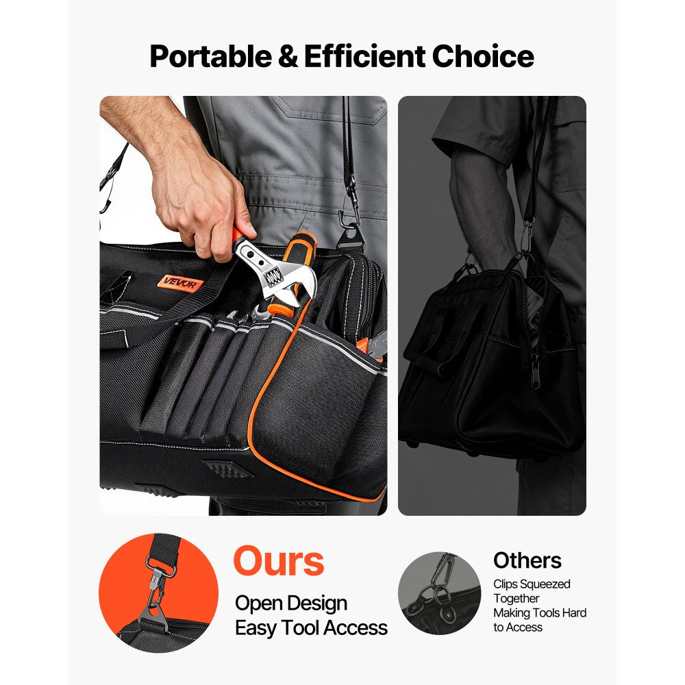VEVOR Tool Bag, 20 Inch, 33-Pocket Portable Large Tool Box Organizer Storage, Toolbox with Big Zipper, Adjustable Shoulder Strap, Water-Resistant Carry Toolbag, for Men Women Dad Husband Fathers Day