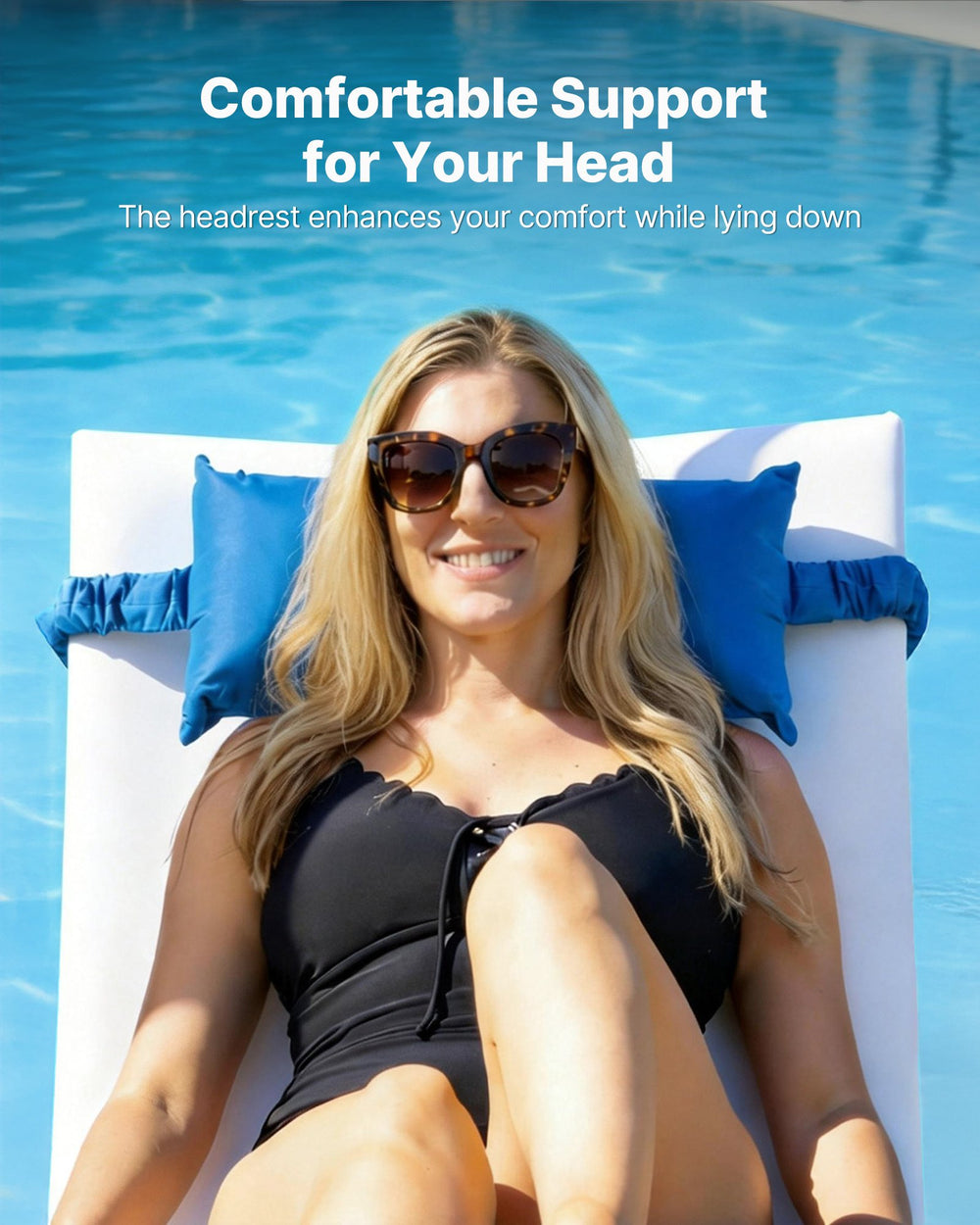 VEVOR pool lounger comfortable head support with headrest infographic