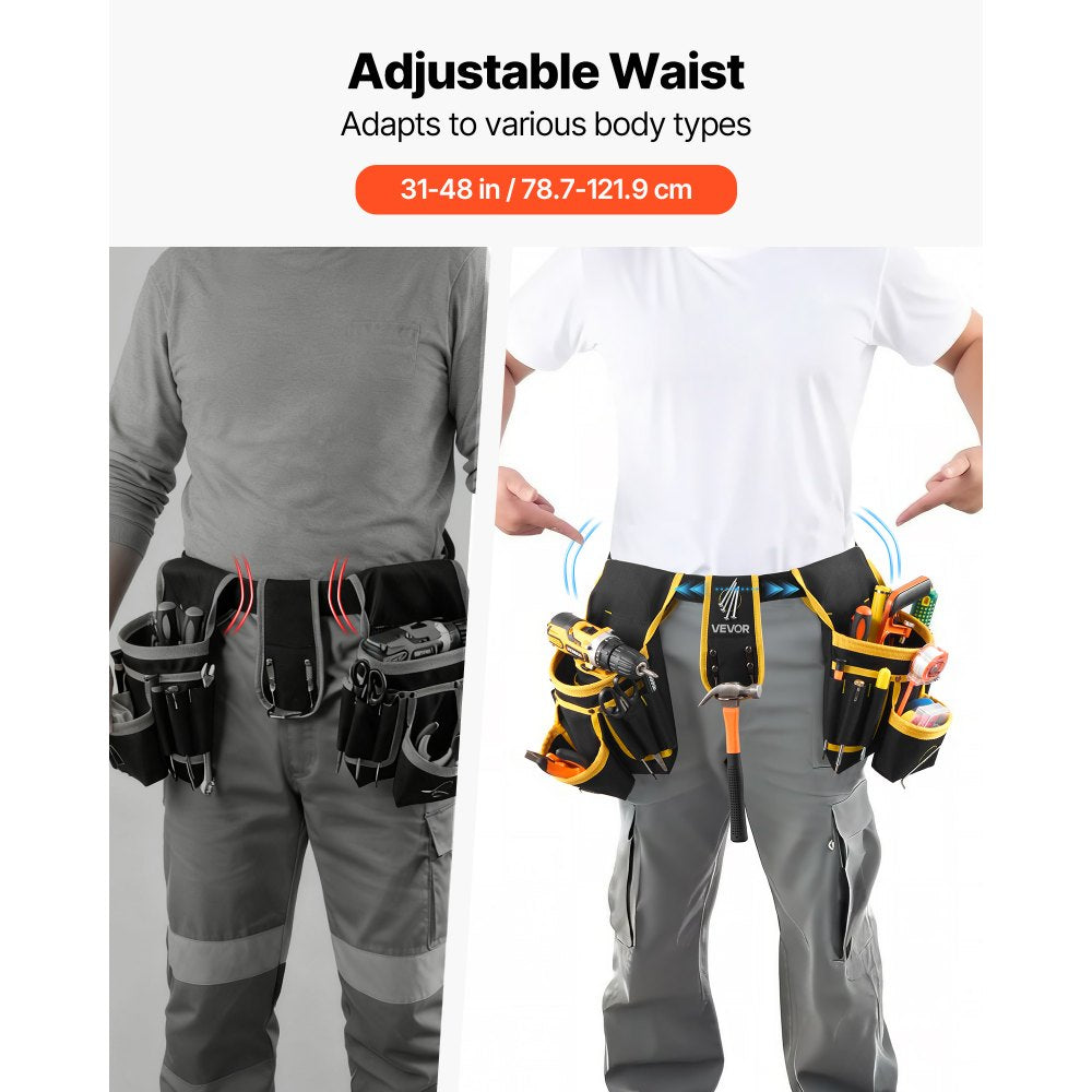 VEVOR Tool Belt, Magnetic Tool Pouch for Men, 28 Pockets Heavy Duty Adjustable Utility Belt Detachable Work Bag for Electrician, Carpenter, Construction, Work Apron Organizer, Waist Adjust 31 to 48in