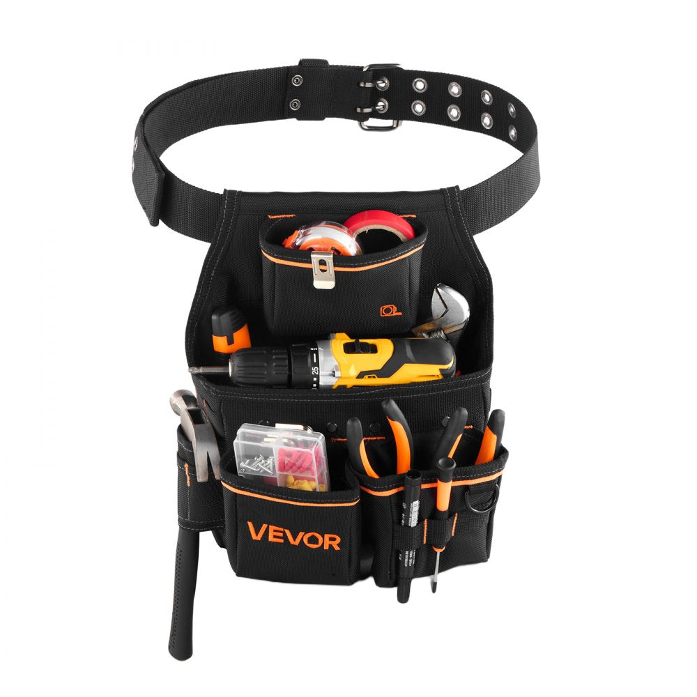 VEVOR Tool Pouch with Belt, 14 Pockets Professional Tool Belt Pouch for Men, Heavy Duty Detachable Adjustable Utility Work Bag for Electrician, Carpenter, Construction, Adjusts Waist 32 to 50 Inches