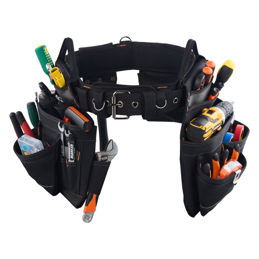 VEVOR Tool Belt, 18 Pockets Professional Tool Pouch for Men, Heavy Duty Adjustable Utility Belt Detachable Work Bag for Electrician, Carpenter, Construction, Work Apron Organizer, Adjusts 31in to 51in