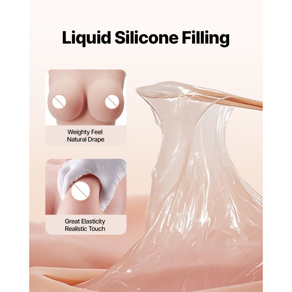VEVOR Silicone Breastplate, C-Cup High Neckline Fake Breasts for Crossdressers, Realistic Silicone-Filled Fake Boobs Breast Forms for Transgender Cosplay Drag Queen, Ivory